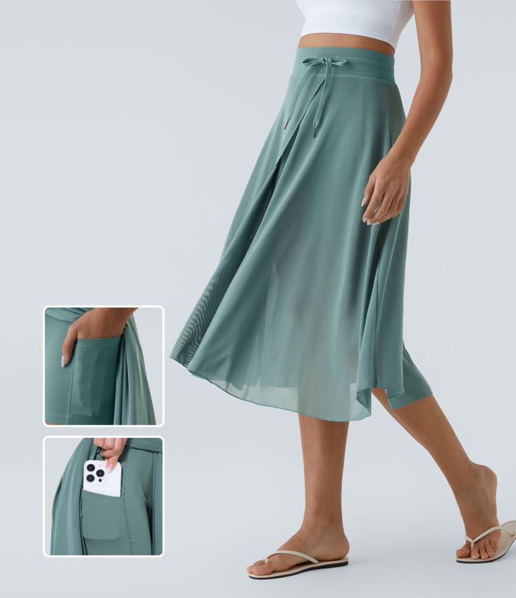 ColaGonna™ - Jupe midi et short 2 en 1 en tulle taille haute, cordon de serrage, filet contrastant et poches latérales