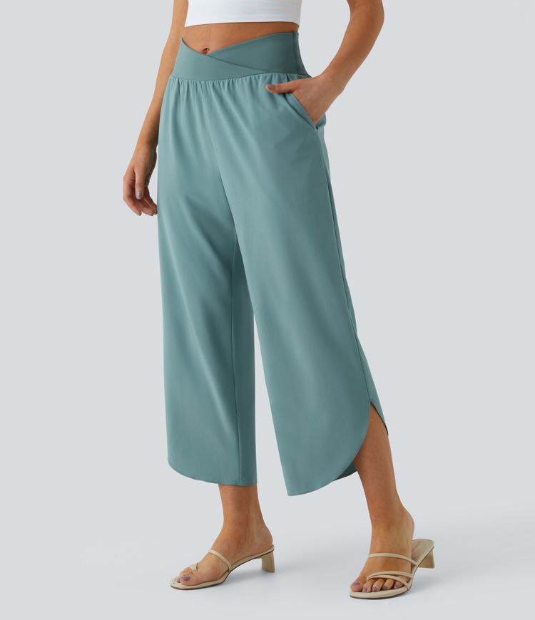 Breezeful™ - Pantalon croisé plissé taille haute et poches latérales
