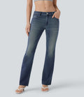 ColaFlex™ Denim Low - Jean évasé décontracté délavé en denim extensible, taille basse et poches multiples.