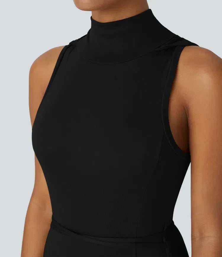 ColaZebra™ - Robe décontractée midi à capuche, sans manches et dos zébré