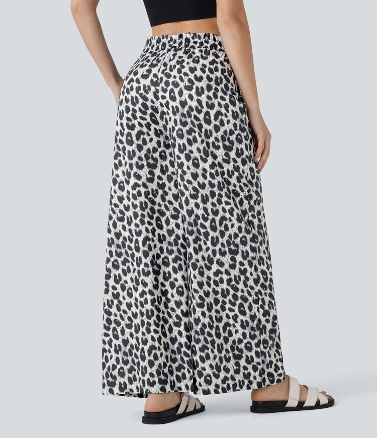 ColaComfort™ - Pantalon décontracté taille haute, poches latérales, cordon de serrage et imprimé léopard