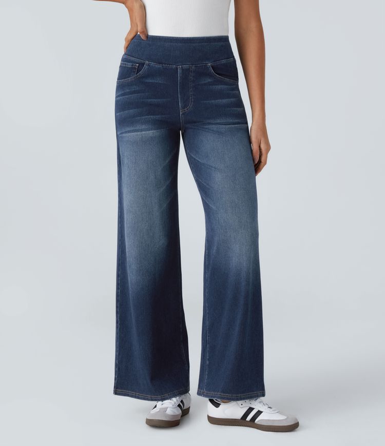 ColaFlex™ Jean décontracté taille haute, poches multiples et jambe large