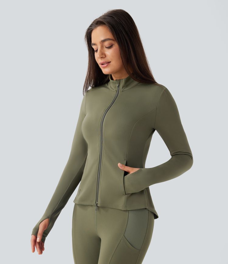 ColaSoft™ - Veste slim d'équitation à col montant, manches avec trou pour le pouce et zip plissé