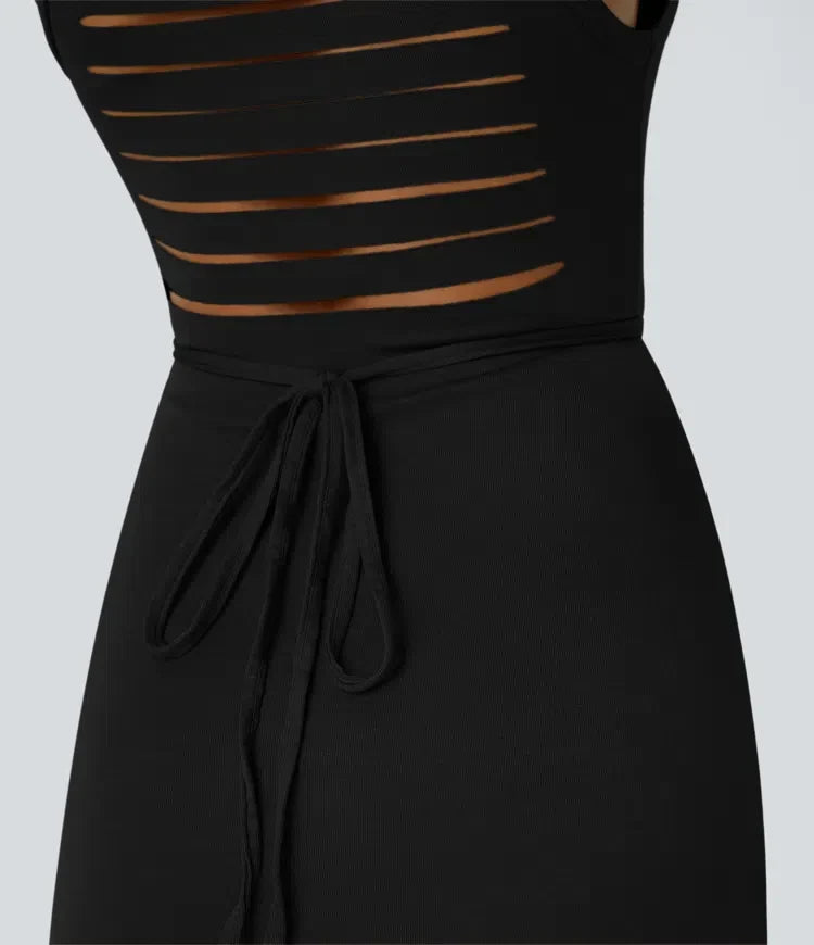 ColaZebra™ - Robe décontractée midi à capuche, sans manches et dos zébré
