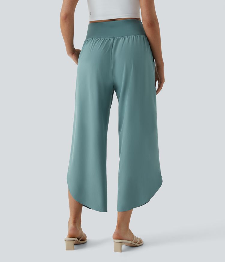 Breezeful™ - Pantalon croisé plissé taille haute et poches latérales