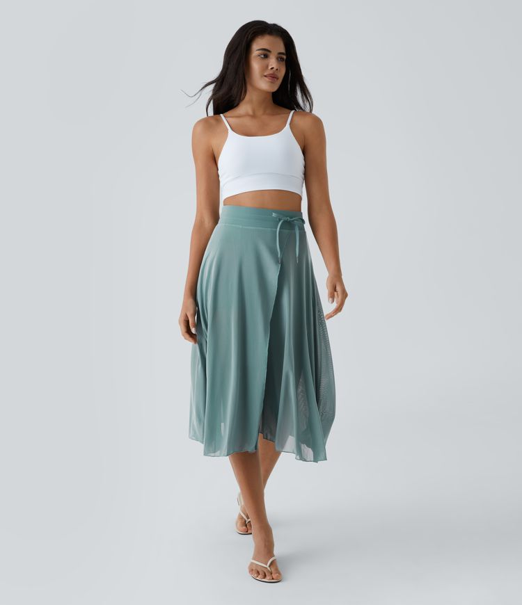 ColaGonna™ - Jupe midi et short 2 en 1 en tulle taille haute, cordon de serrage, filet contrastant et poches latérales