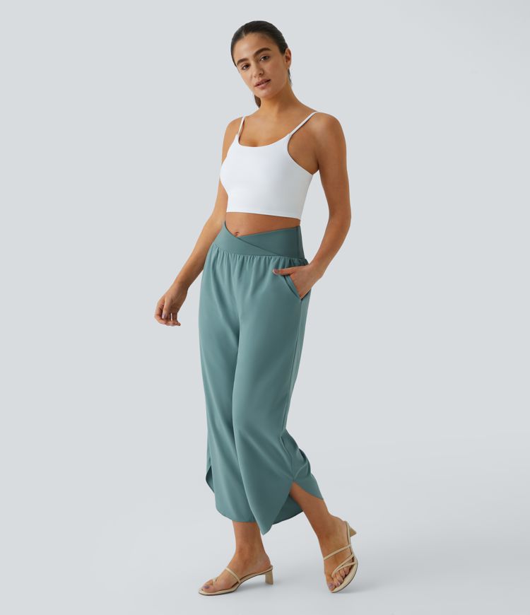 Breezeful™ - Pantalon croisé plissé taille haute et poches latérales