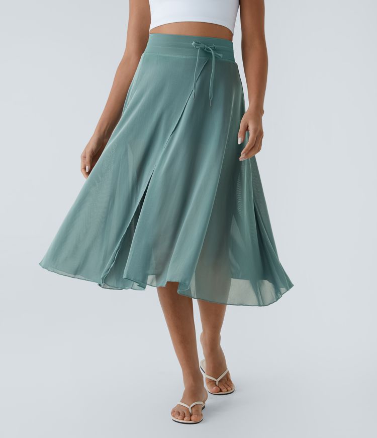 ColaGonna™ - Jupe midi et short 2 en 1 en tulle taille haute, cordon de serrage, filet contrastant et poches latérales