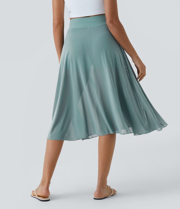 ColaGonna™ - Jupe midi et short 2 en 1 en tulle taille haute, cordon de serrage, filet contrastant et poches latérales