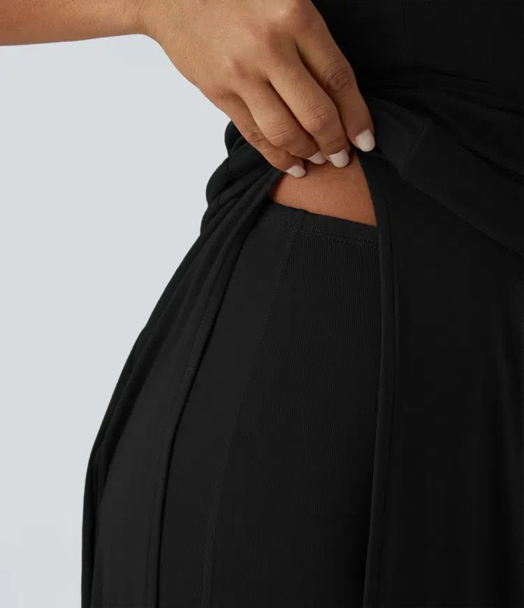 ColaZebra™ - Robe décontractée midi à capuche, sans manches et dos zébré