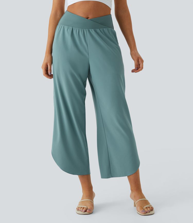 Breezeful™ - Pantalon croisé plissé taille haute et poches latérales