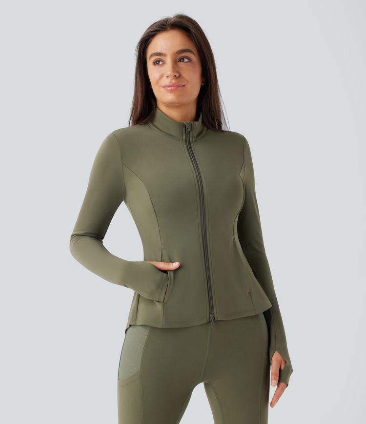 ColaSoft™ - Veste slim d'équitation à col montant, manches avec trou pour le pouce et zip plissé