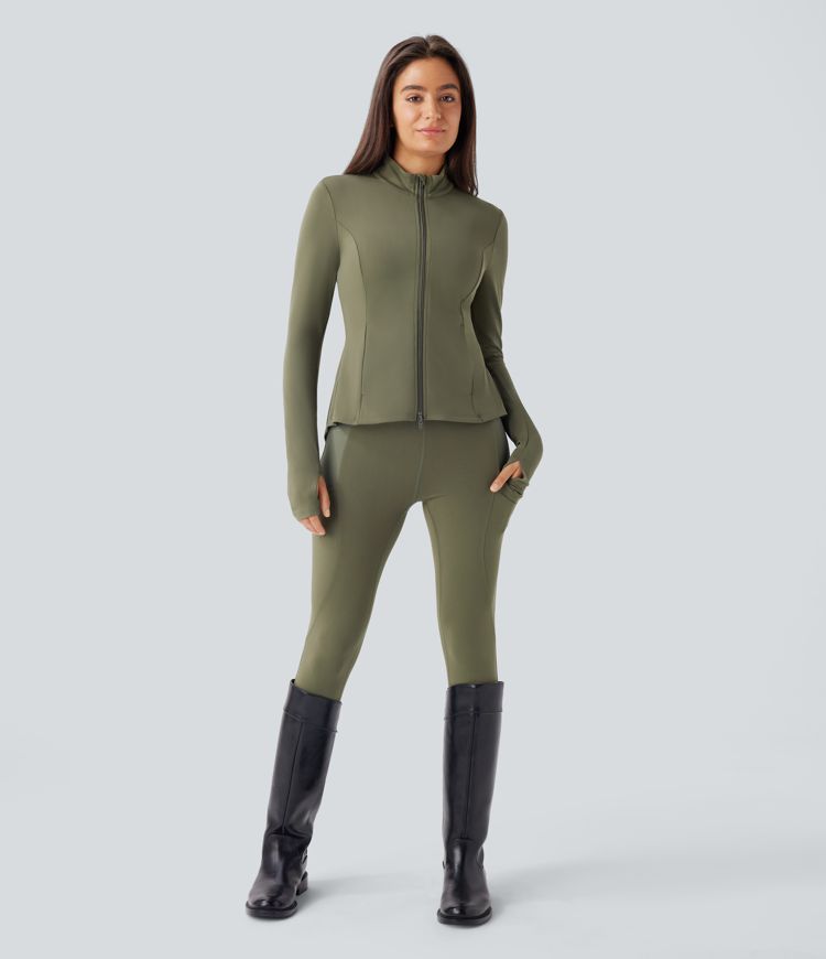 ColaSoft™ - Veste slim d'équitation à col montant, manches avec trou pour le pouce et zip plissé
