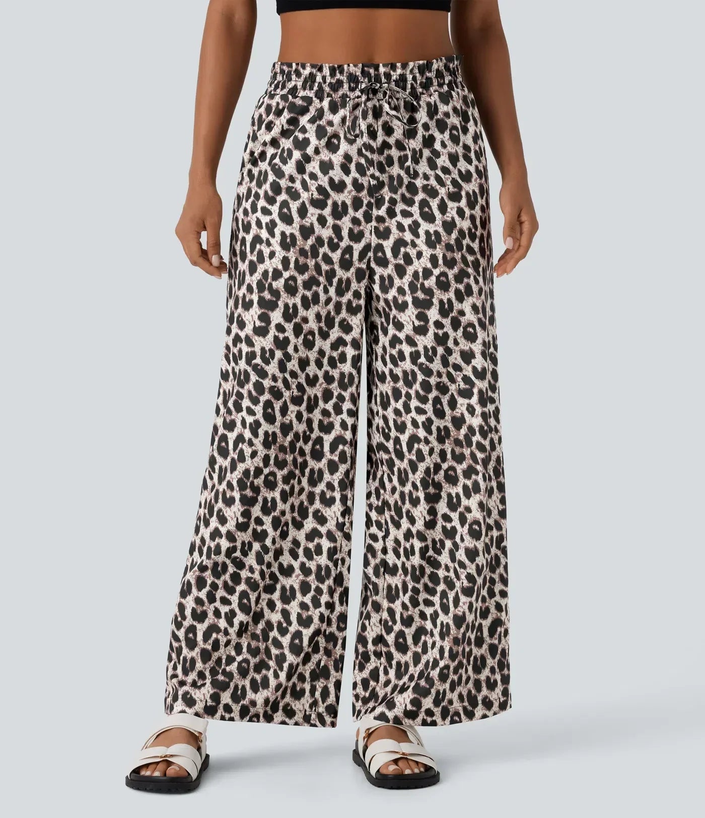 ColaComfort™ - Pantalon décontracté taille haute, poches latérales, cordon de serrage et imprimé léopard