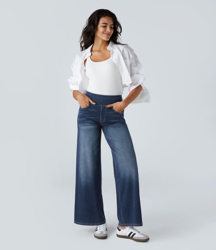 ColaFlex™ Jean décontracté taille haute, poches multiples et jambe large