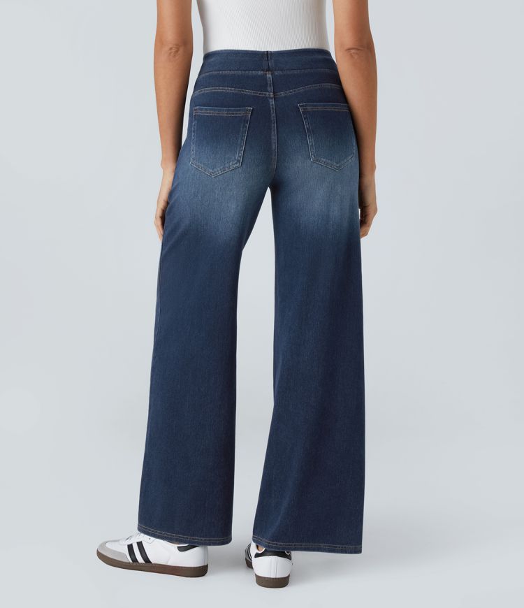 ColaFlex™ Jean décontracté taille haute, poches multiples et jambe large