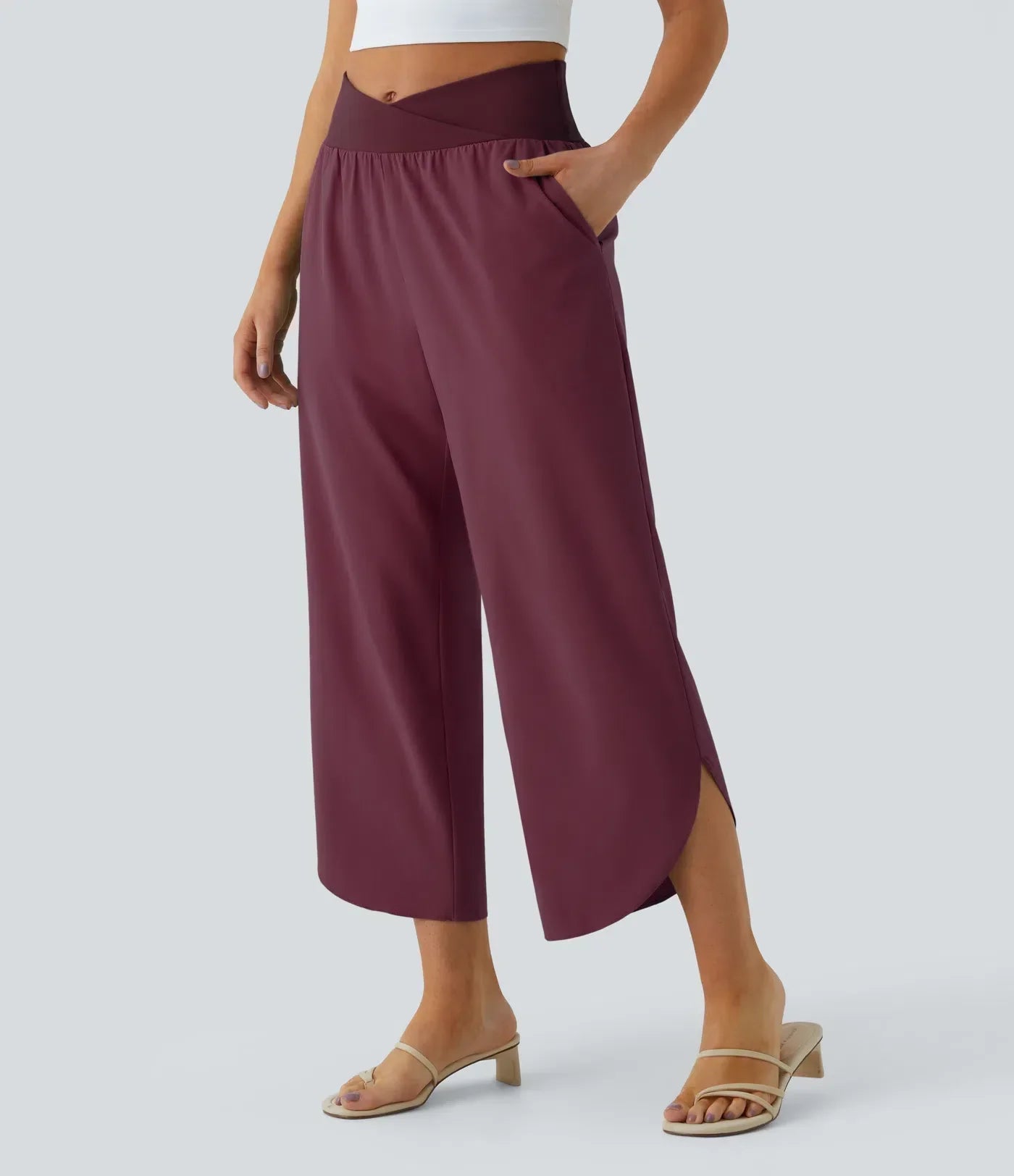 Breezeful™ - Pantalon croisé plissé taille haute et poches latérales