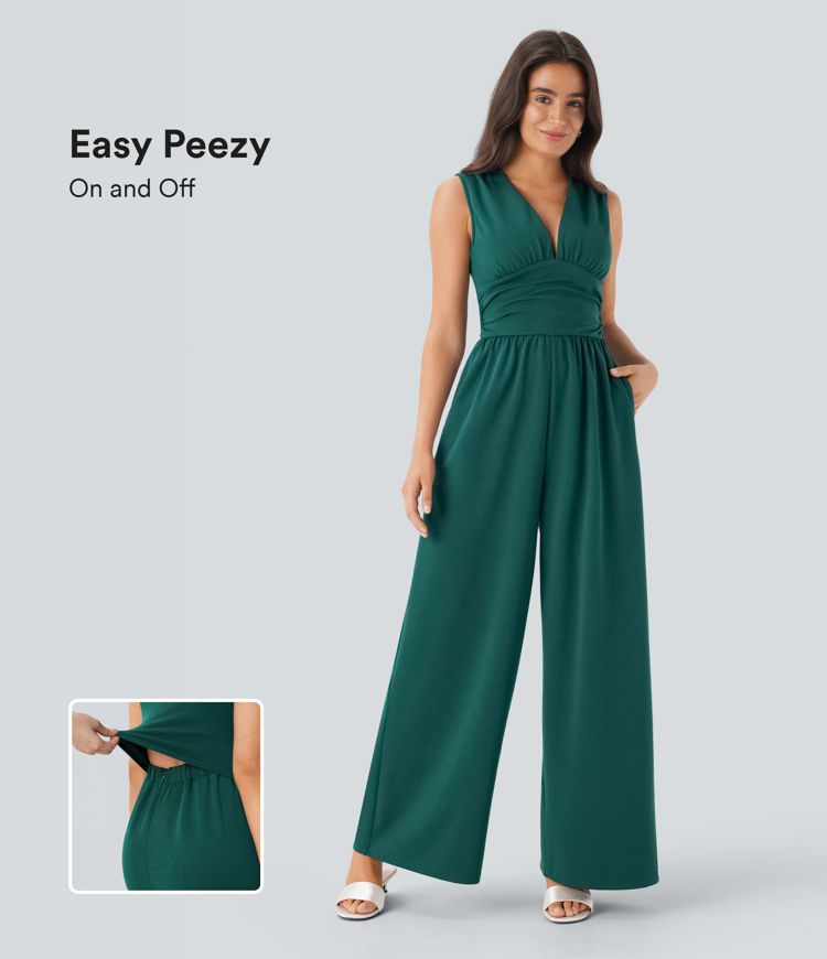 ColaSuit™ - Combinaison de soirée sans manches, col en V, poches latérales et zip invisible - Easy Peezy