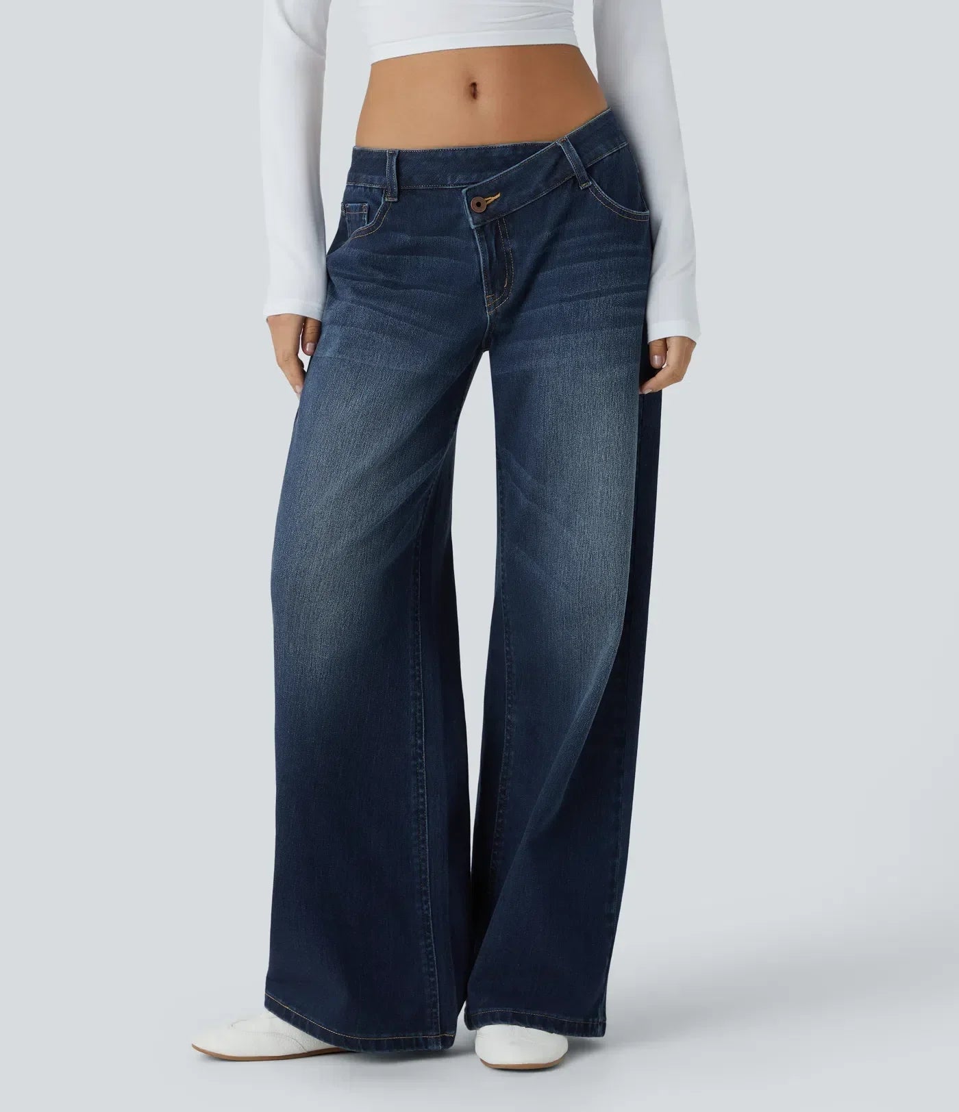 ColaFlex™ Low X - Jean taille basse avec fermeture bouton et zip, poches multiples à jambe large