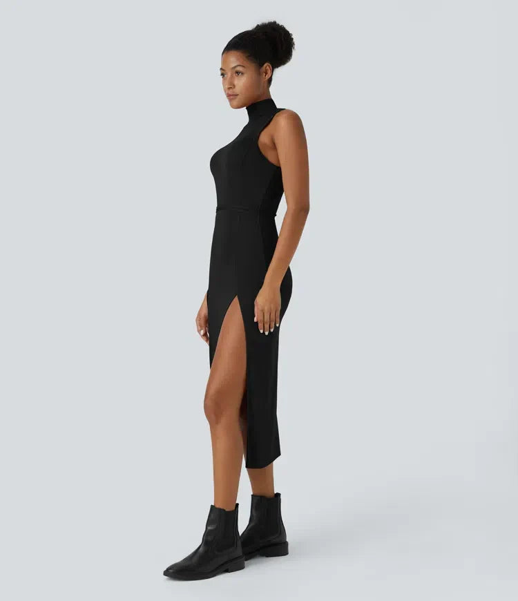 ColaZebra™ - Robe décontractée midi à capuche, sans manches et dos zébré