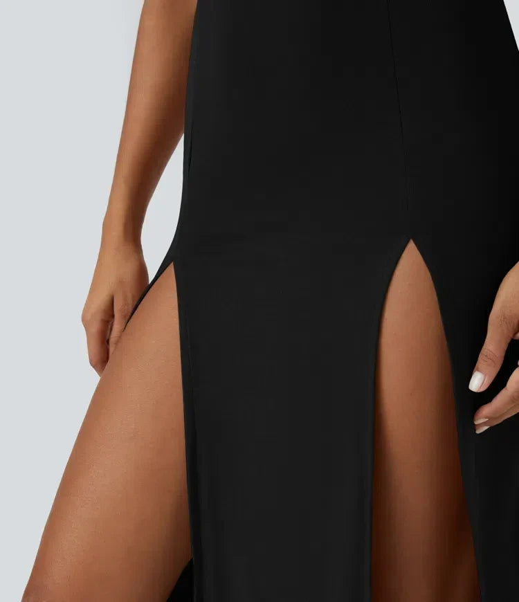ColaZebra™ - Robe décontractée midi à capuche, sans manches et dos zébré