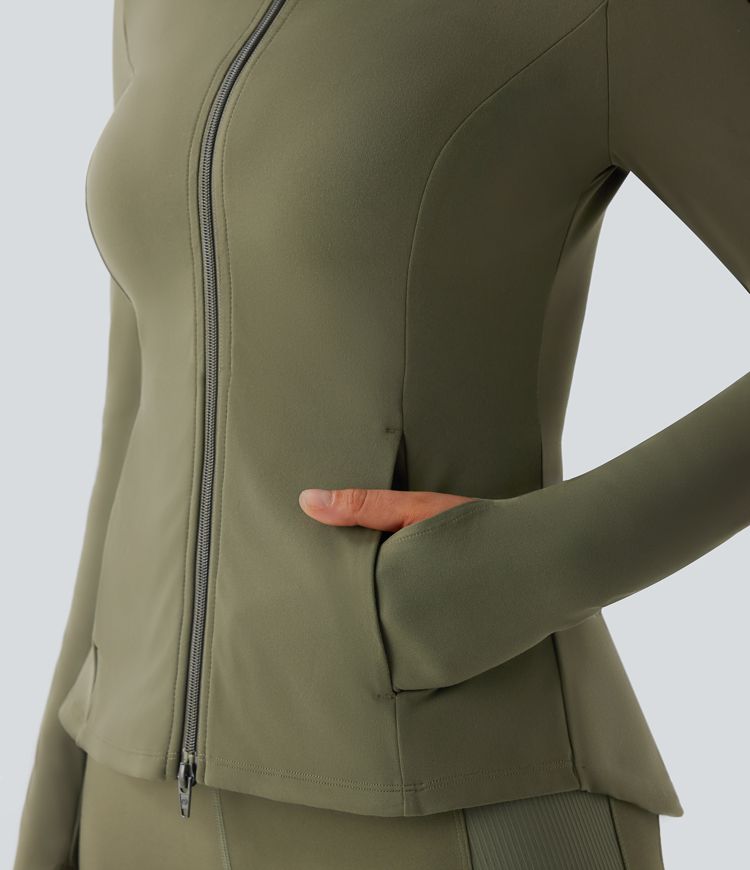 ColaSoft™ - Veste slim d'équitation à col montant, manches avec trou pour le pouce et zip plissé