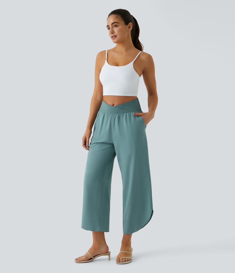 Breezeful™ - Pantalon croisé plissé taille haute et poches latérales