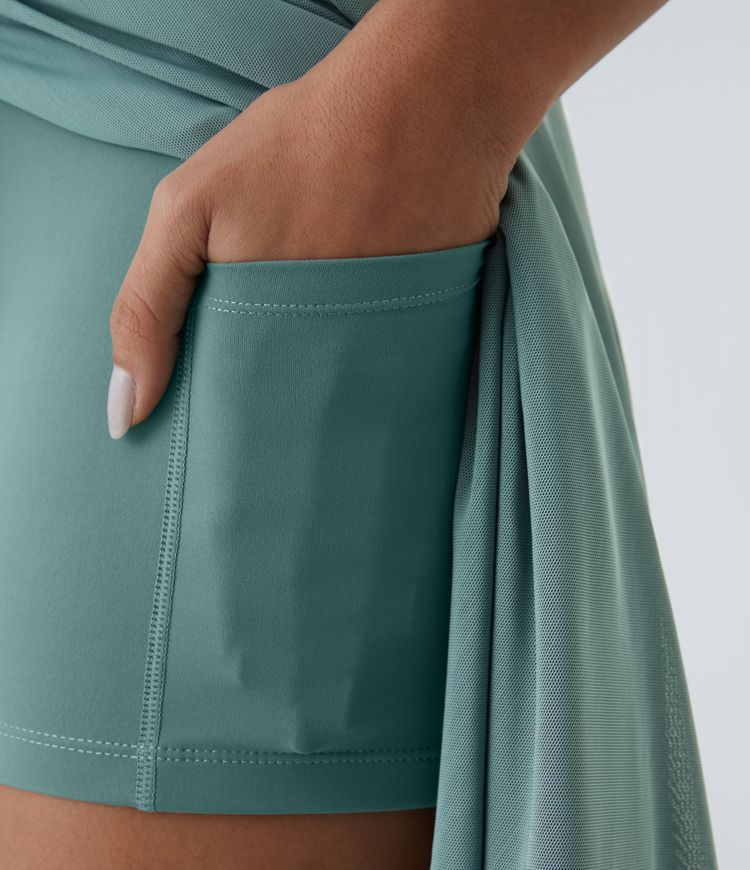 ColaGonna™ - Jupe midi et short 2 en 1 en tulle taille haute, cordon de serrage, filet contrastant et poches latérales