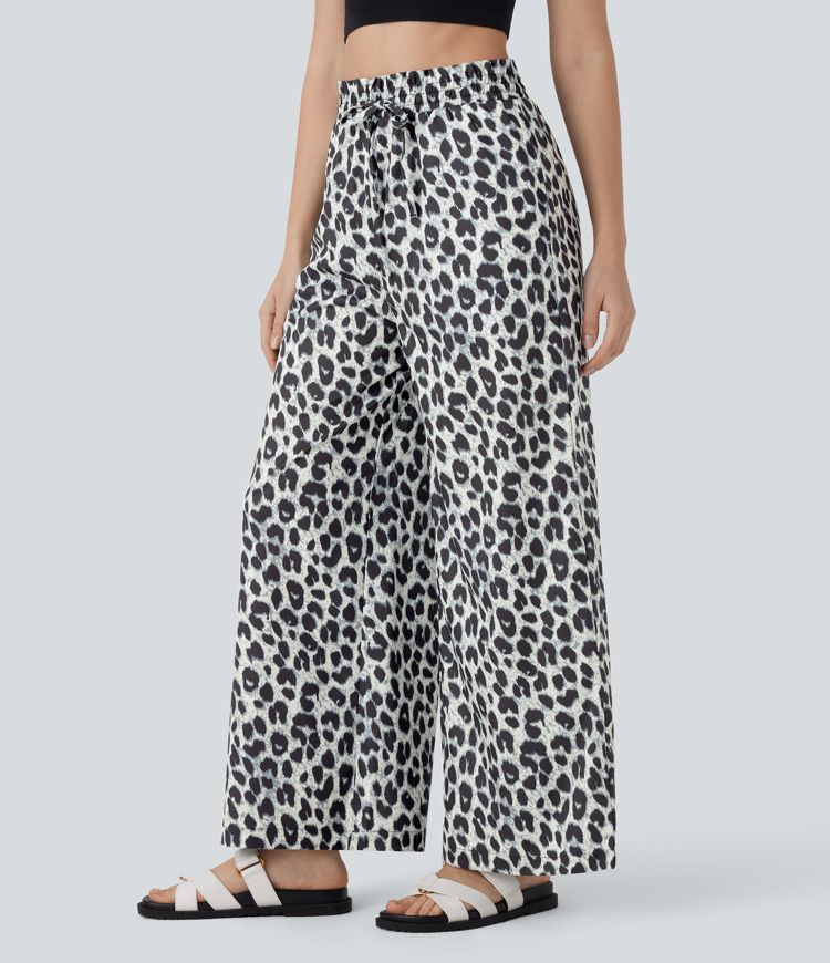 ColaComfort™ - Pantalon décontracté taille haute, poches latérales, cordon de serrage et imprimé léopard