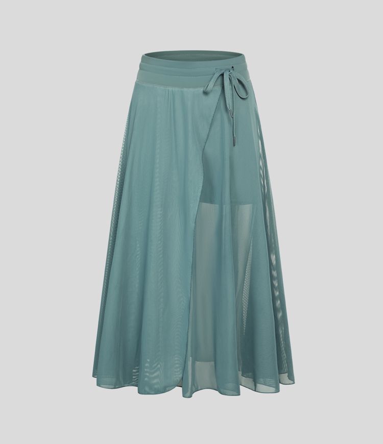 ColaGonna™ - Jupe midi et short 2 en 1 en tulle taille haute, cordon de serrage, filet contrastant et poches latérales