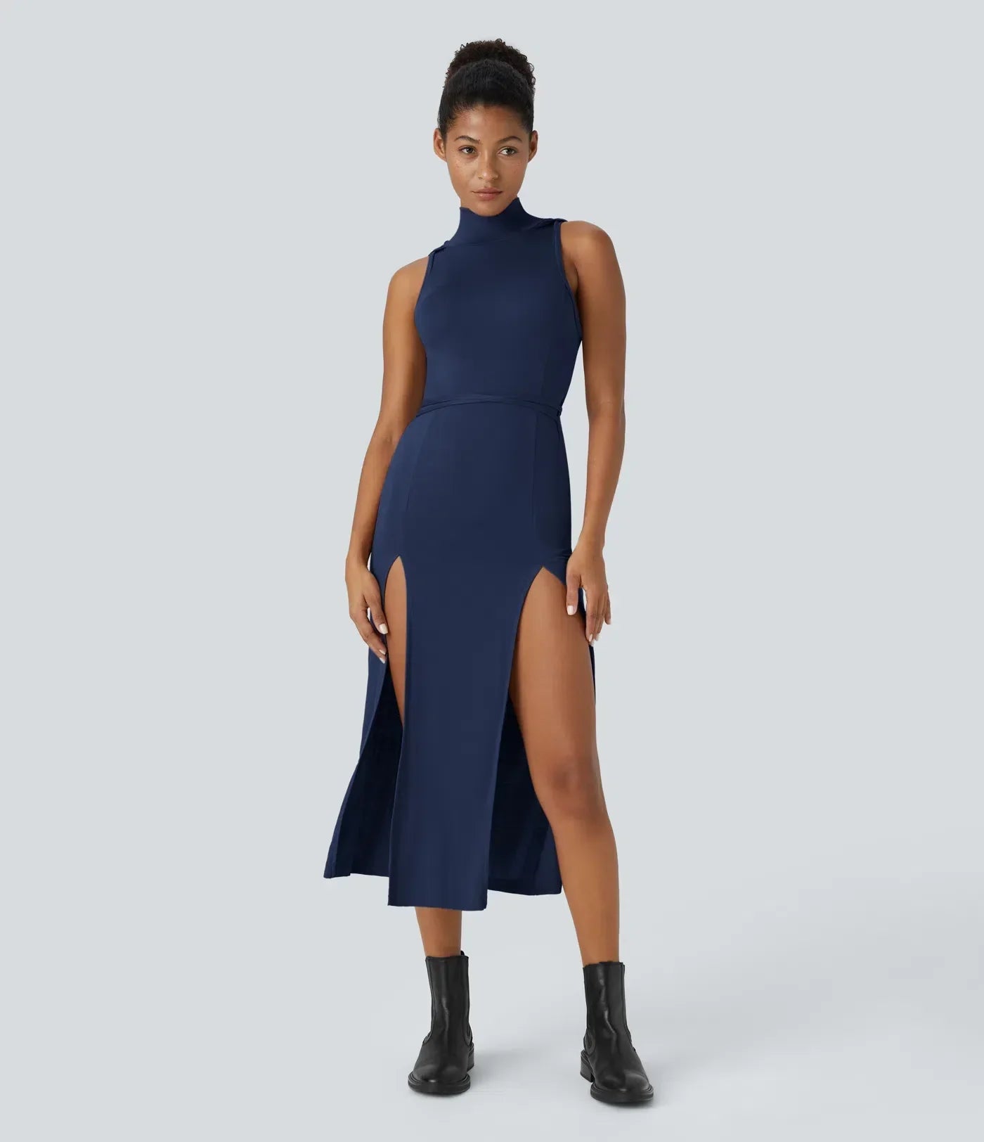 ColaZebra™ - Robe décontractée midi à capuche, sans manches et dos zébré