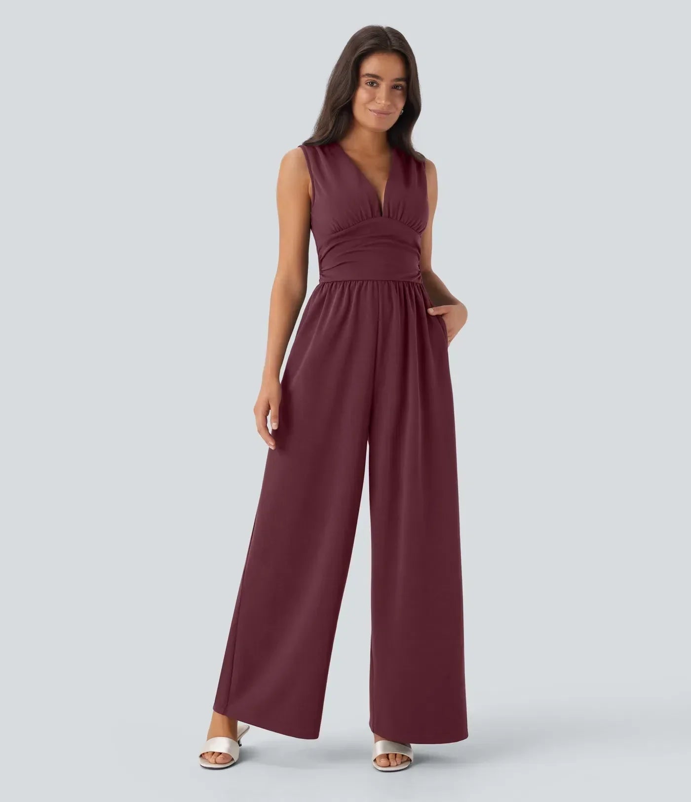 ColaSuit™ - Combinaison de soirée sans manches, col en V, poches latérales et zip invisible - Easy Peezy
