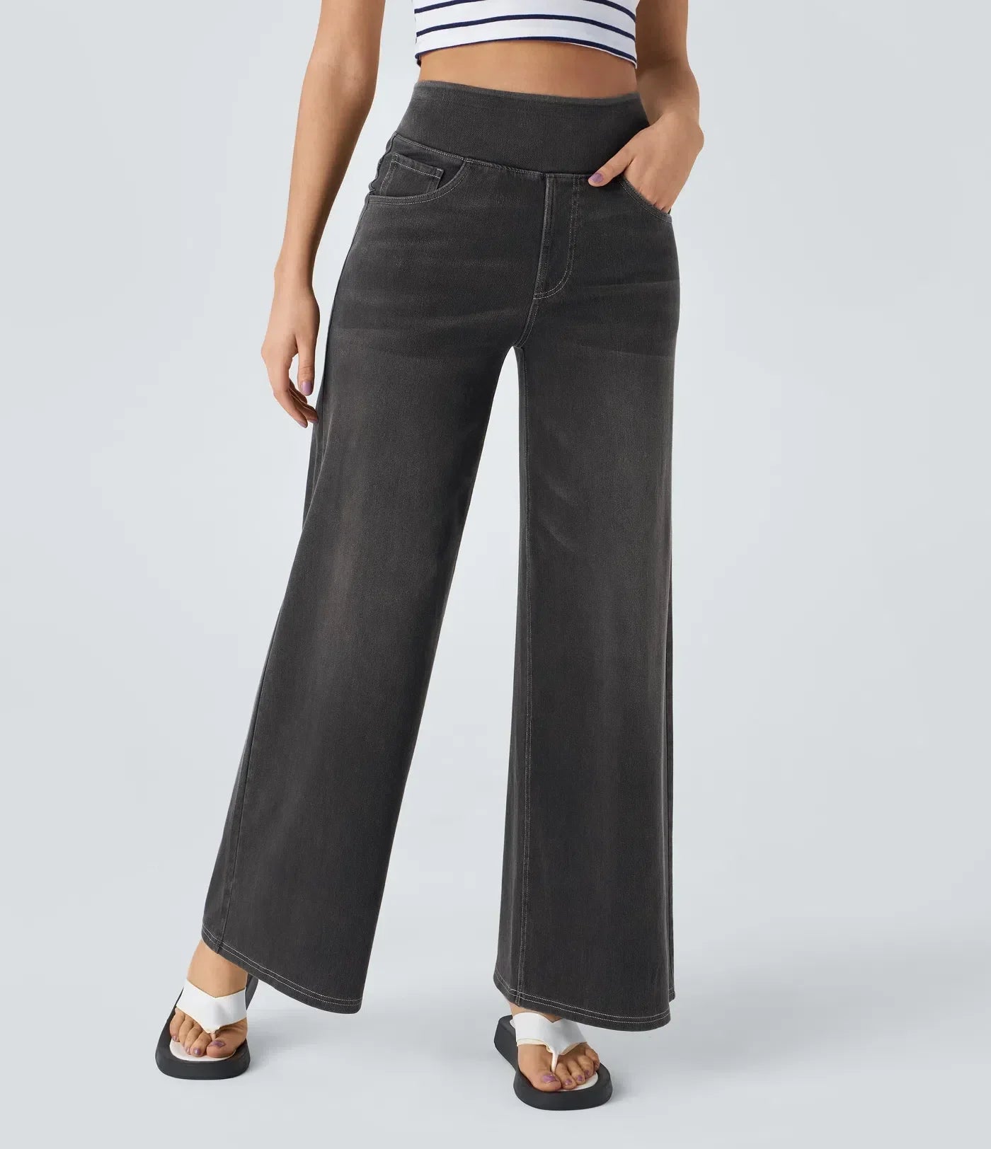 ColaFlex™ Jean décontracté taille haute, poches multiples et jambe large