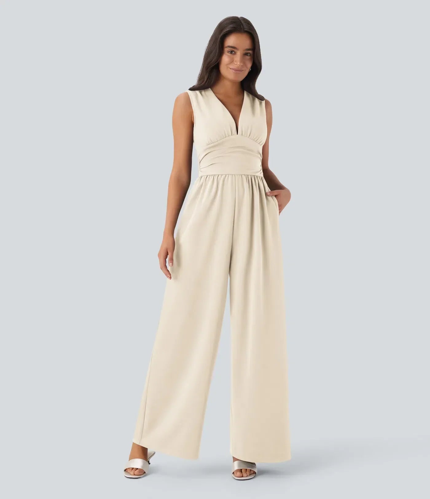ColaSuit™ - Combinaison de soirée sans manches, col en V, poches latérales et zip invisible - Easy Peezy