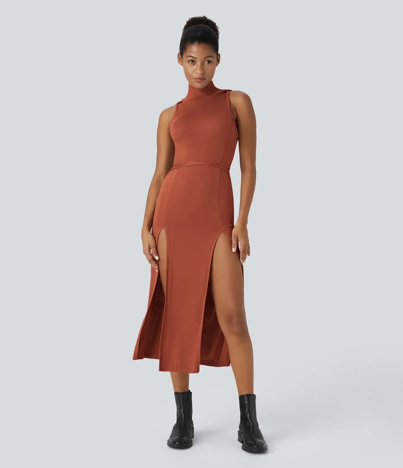 ColaZebra™ - Robe décontractée midi à capuche, sans manches et dos zébré
