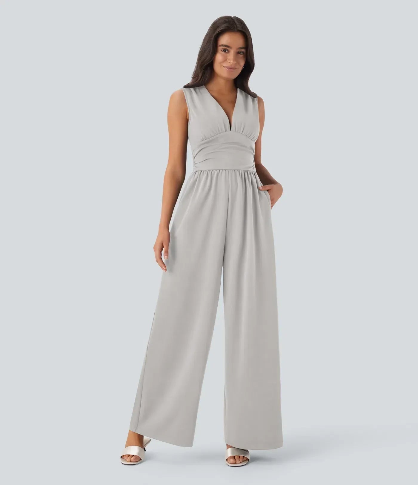ColaSuit™ - Combinaison de soirée sans manches, col en V, poches latérales et zip invisible - Easy Peezy