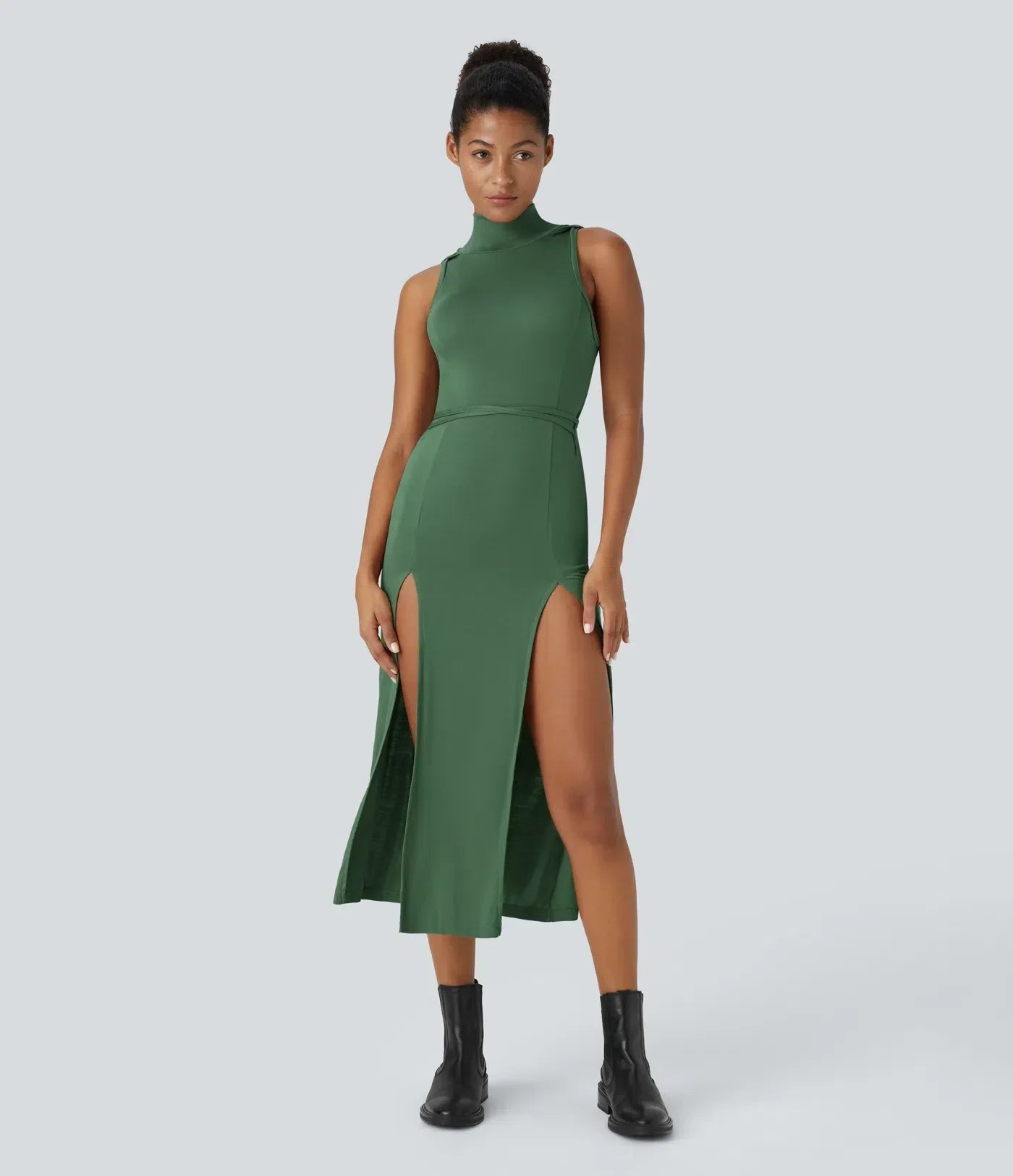ColaZebra™ - Robe décontractée midi à capuche, sans manches et dos zébré