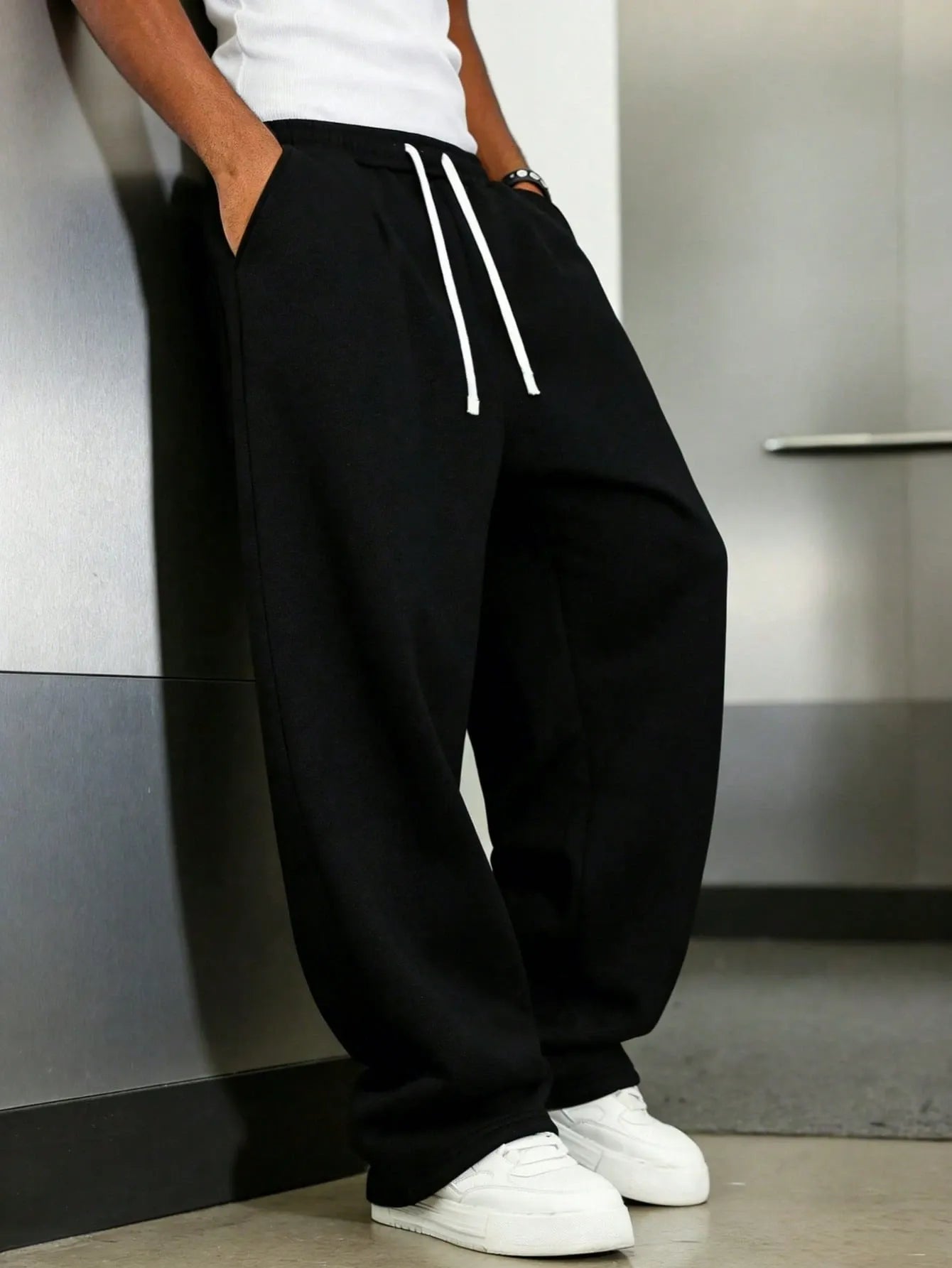 Pantalons Noir de survêtement décontractés coupe ample pour hommes