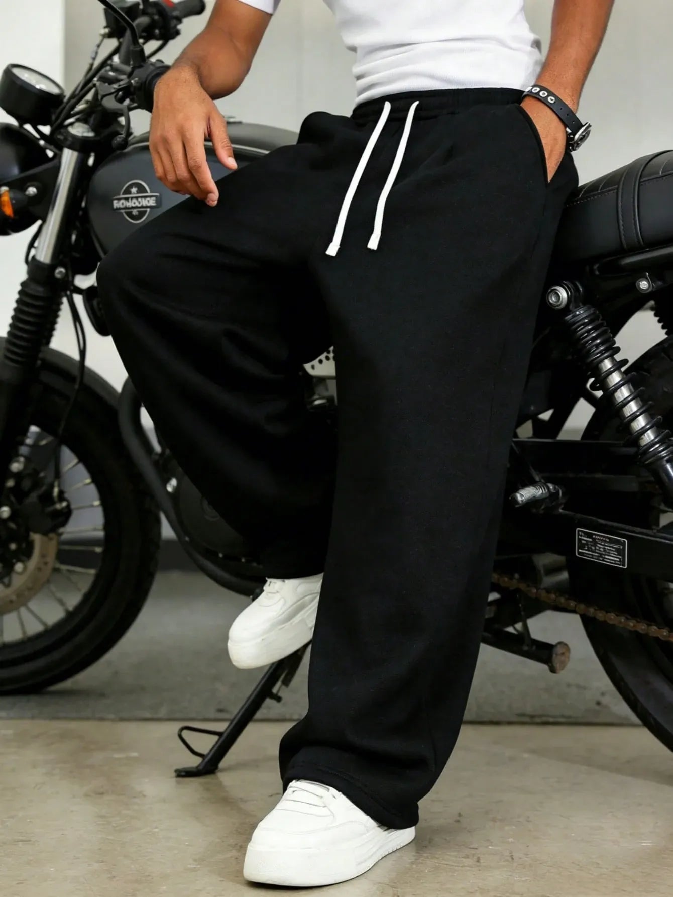 Pantalons Noir de survêtement décontractés coupe ample pour hommes