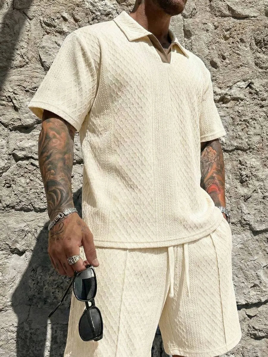 Ensemble athleisure pour homme, style décontracté pour le quotidien, les trajets et la maison, en tissu polyester respirant, couleur unie, motif diamant, polyvalent et sportif