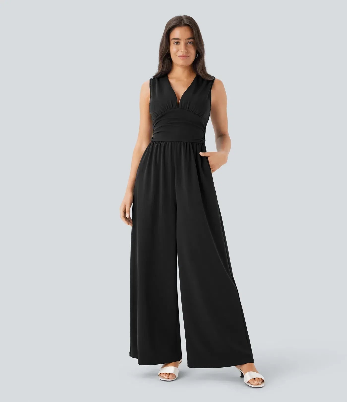 ColaSuit™ - Combinaison de soirée sans manches, col en V, poches latérales et zip invisible - Easy Peezy