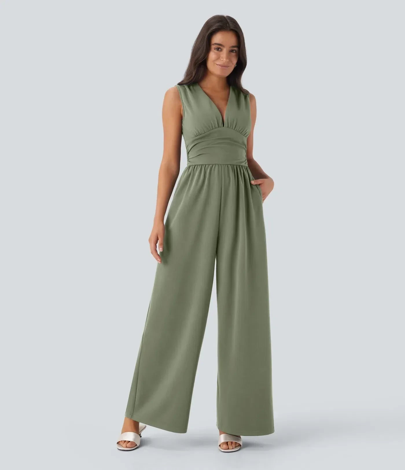 ColaSuit™ - Combinaison de soirée sans manches, col en V, poches latérales et zip invisible - Easy Peezy